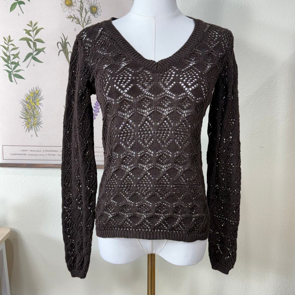 Y2k Open Knit Pullover Sweater Forest Coastal Cowgirl Fairy Grunge Coquette XS S